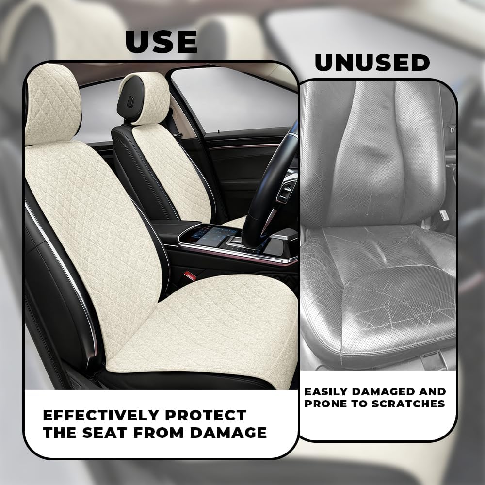Partsable 2PCS Linen Car Seat Covers Front Seats,Breathable Cloth Fabric Car Seat Protector - Universal Cloth Seat Covers Fit for Cars, Vans, SUVs, Trucks and for All Seasons - Beige