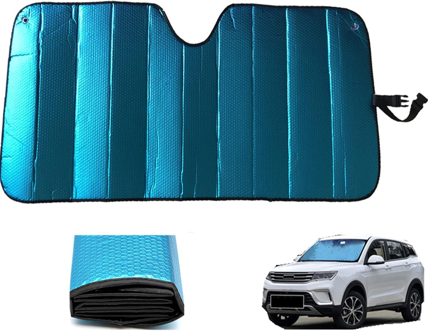 GWUSKDT Car Sun Shade, Sun Protector,Foldable Front Window Shade-Thicken 5-Layer Bubble for Auto Windshield UV Protection and Heat Reflector 58"x 27.5" (Blue)