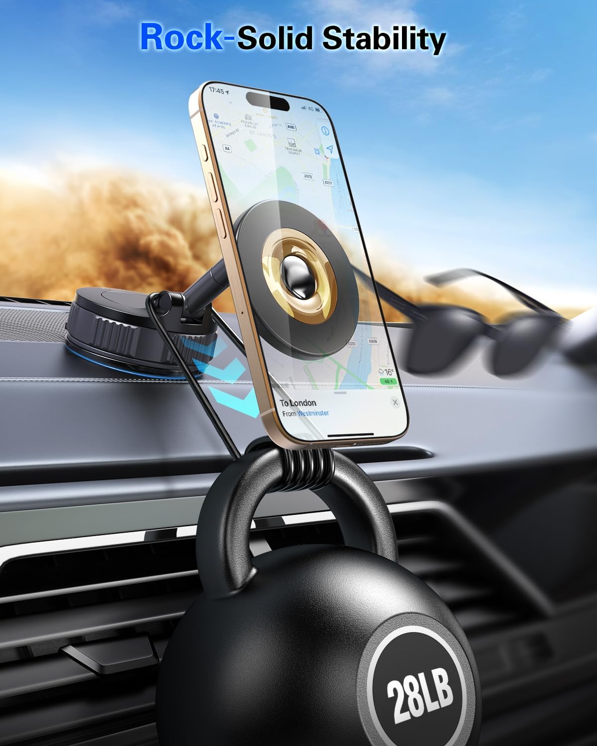 Dashboard Suction Cup Phone Mount for MagSafe iPhone, 360° Magnetic Holder