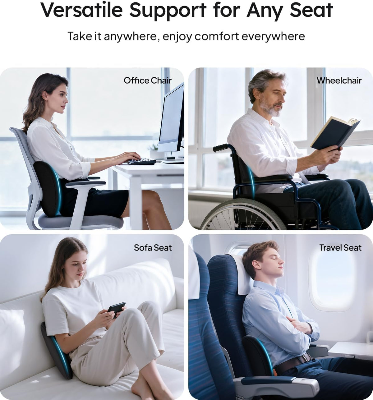 Wigoo Lumbar Support Pillow for Car-Office Chair, Black 1-Pack