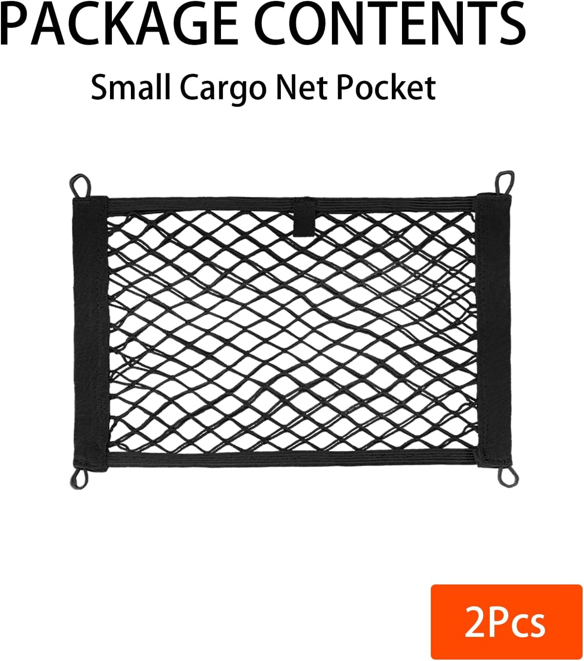 Small Cargo Net Pocket, 2-Pack Elastic Mesh Storage Organizer for Car, Trunk, RV, Boat, and Home, Mesh Pouch with Hooks & Screws (17.7” x 9.8”)