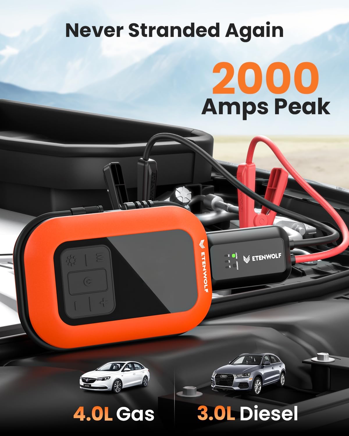 ETENWOLF 2000A Car Battery Jump Starter with 160PSI Air Compressor