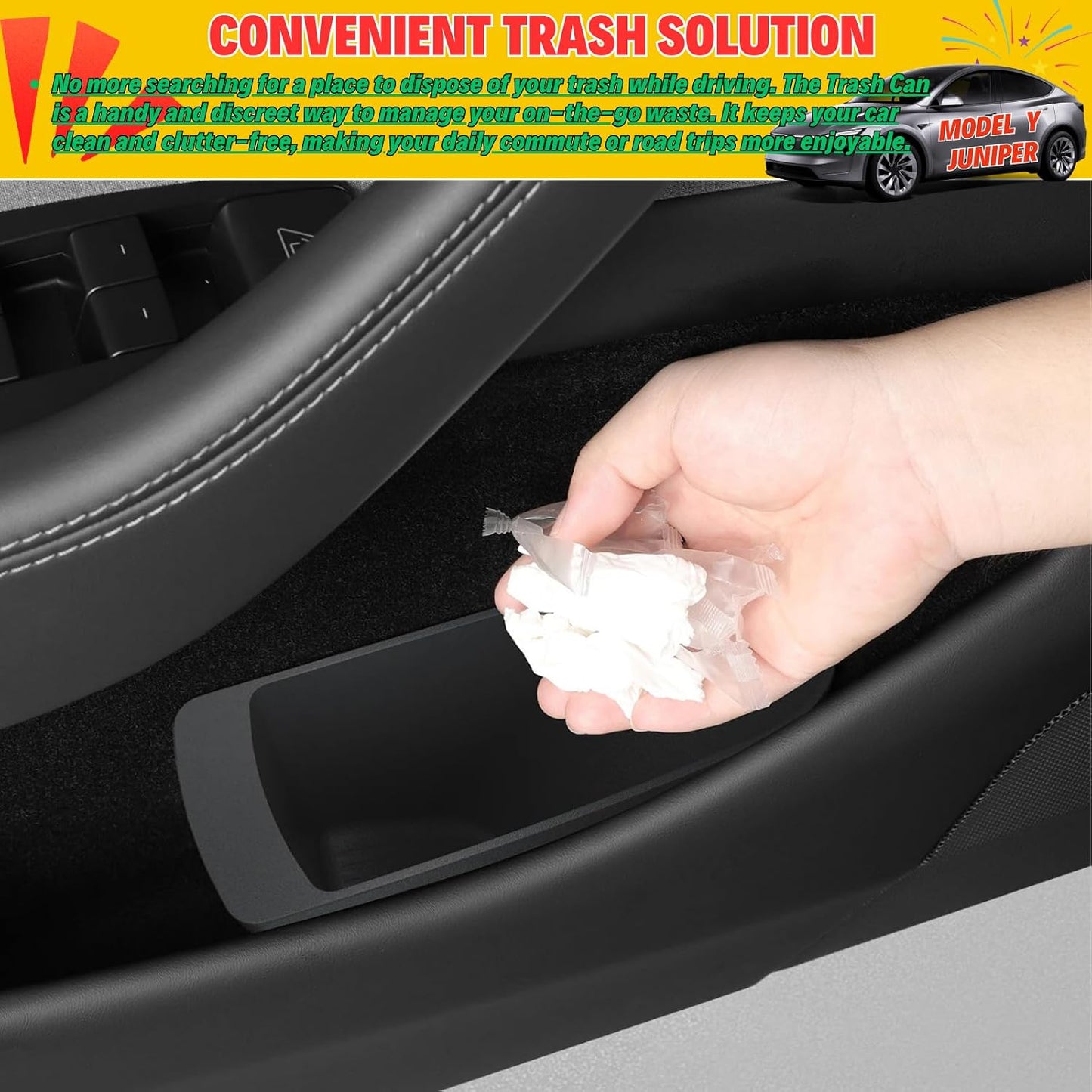 Front Door Trash Cans for 2026 Tesla Model Y Juniper Interior Accessories | Waterproof and Leak-proof Dustbin Garbage Organizer, Portable Small, Durable TPE, Easy to Clean Detachable - 2 Pack