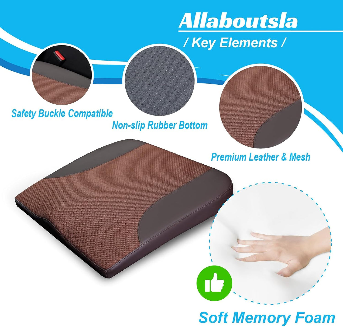 Allaboutsla Car Seat Cushion, Car Seat Cushions for Long Driving | Comfortable Memory Foam Driver Seat Cushion, Automotive Seat Cushions, Butt Pillow for Car,Truck, Office Chair, Brown