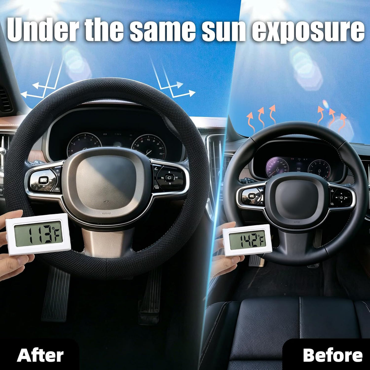 15 Inch Black Silicone Steering Wheel Cover Thermoregulating for All-Season
