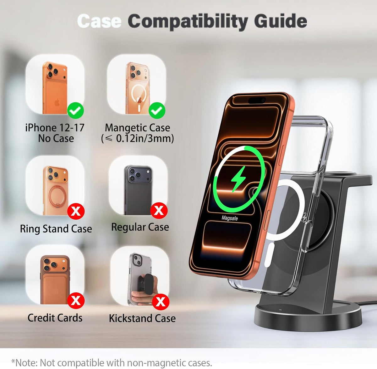 Magnetic Charger 15W Magnetic 3-in-1 Wireless Charging Station for Apple