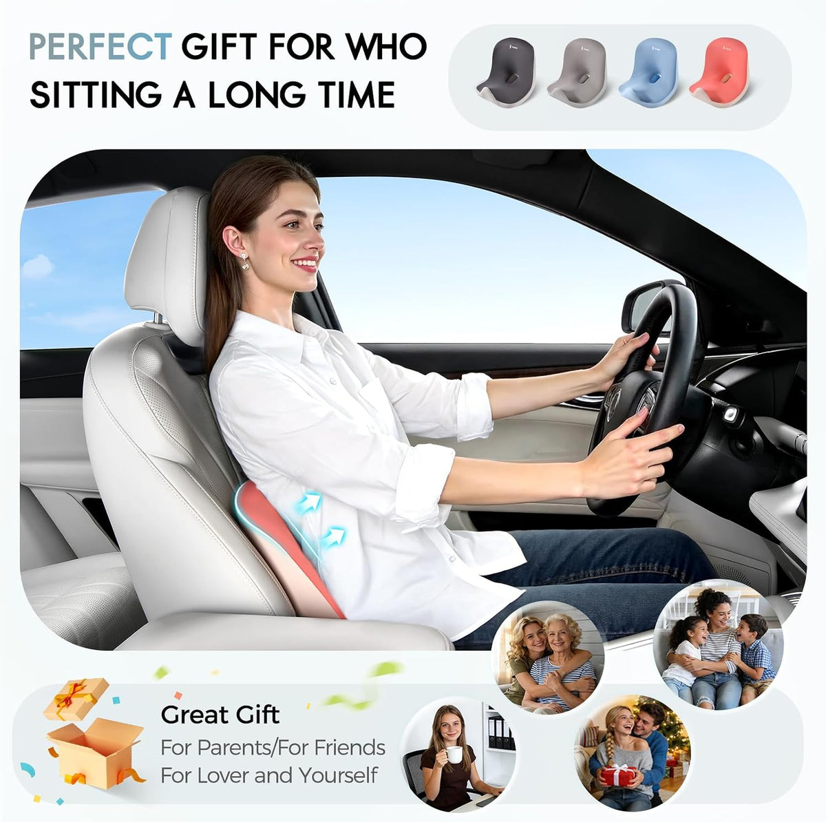 Car Seat Cushion and Lumbar Support Pillow, Larger Memory Foam Seat Cushion, Ergonomic L-Shaped Design Cushion for Back Pain Relief, Non-Slip Driving Cushion for Car, Office, Truck, Gifts for Mom-Pink