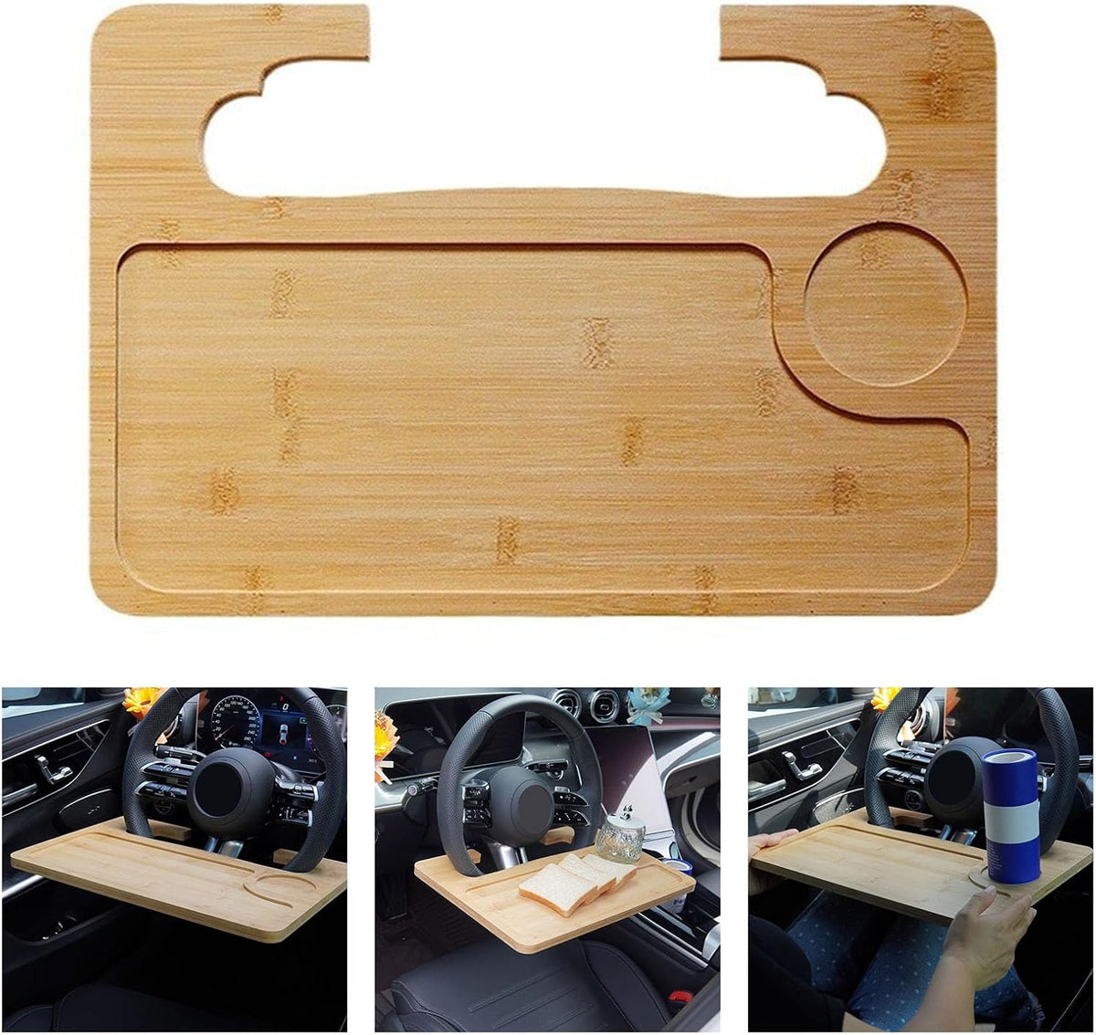 Natural Bamboos Steering for Car Double Surfaces Design Portable Foldable Food Laptop Desk Organizers Nonslip