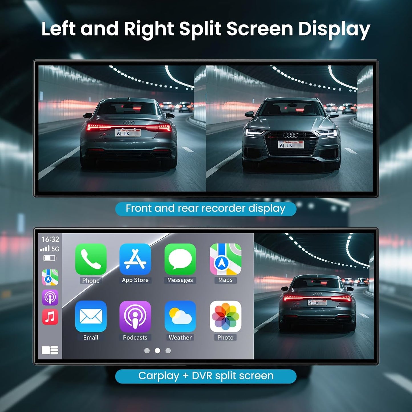 Largest 11.5 inch Wireless CarPlay Screen for Car, A-pple CarPlay & Android Auto HD Touchscreen with 4K Dash Cam/1080P Backup Camera/Navigation/Bluetooth/Voice Control/FM/Mirror Link,for All Vehicles