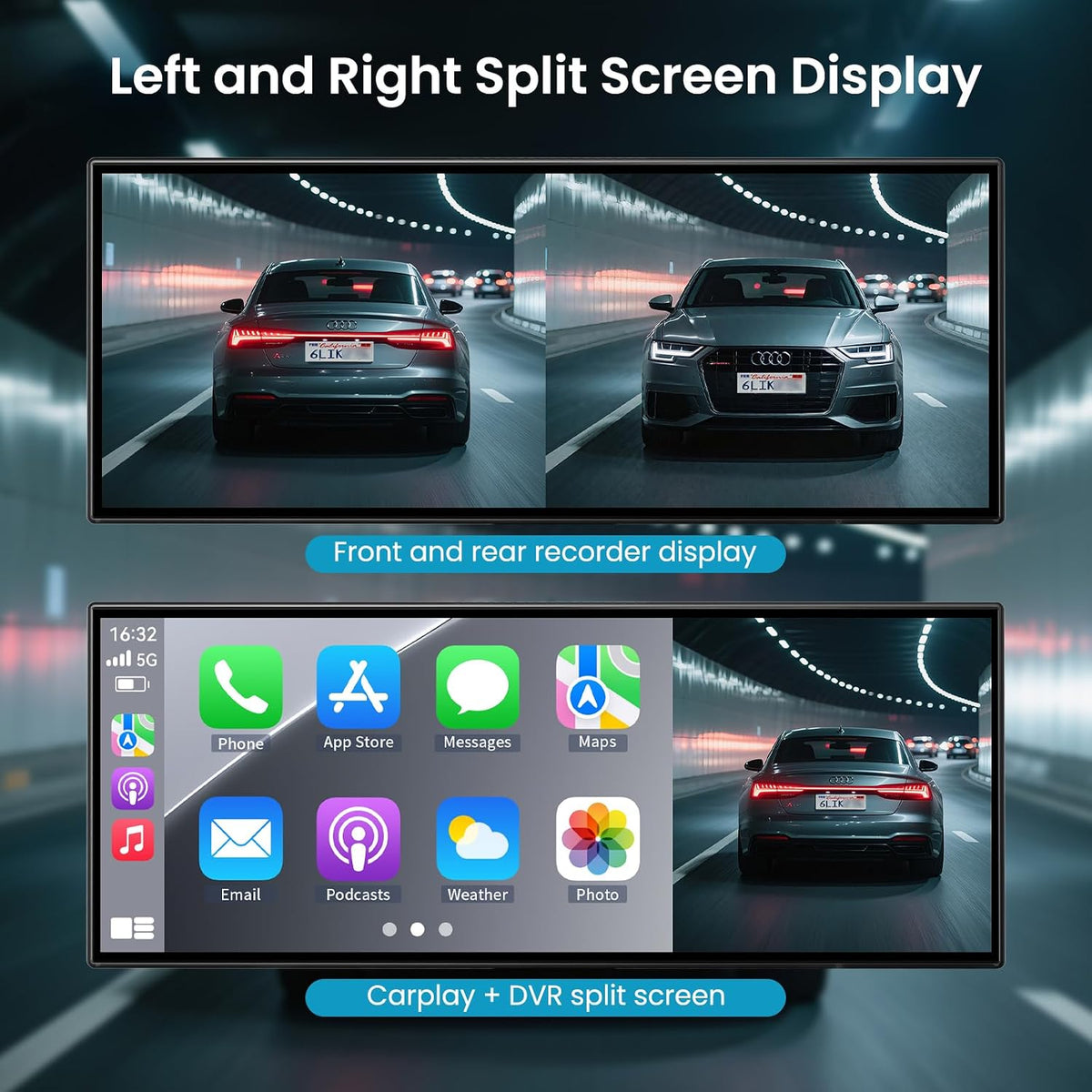 2026 Largest 11.5 inch Portable CarPlay Screen for Car with 4K Dash Cam