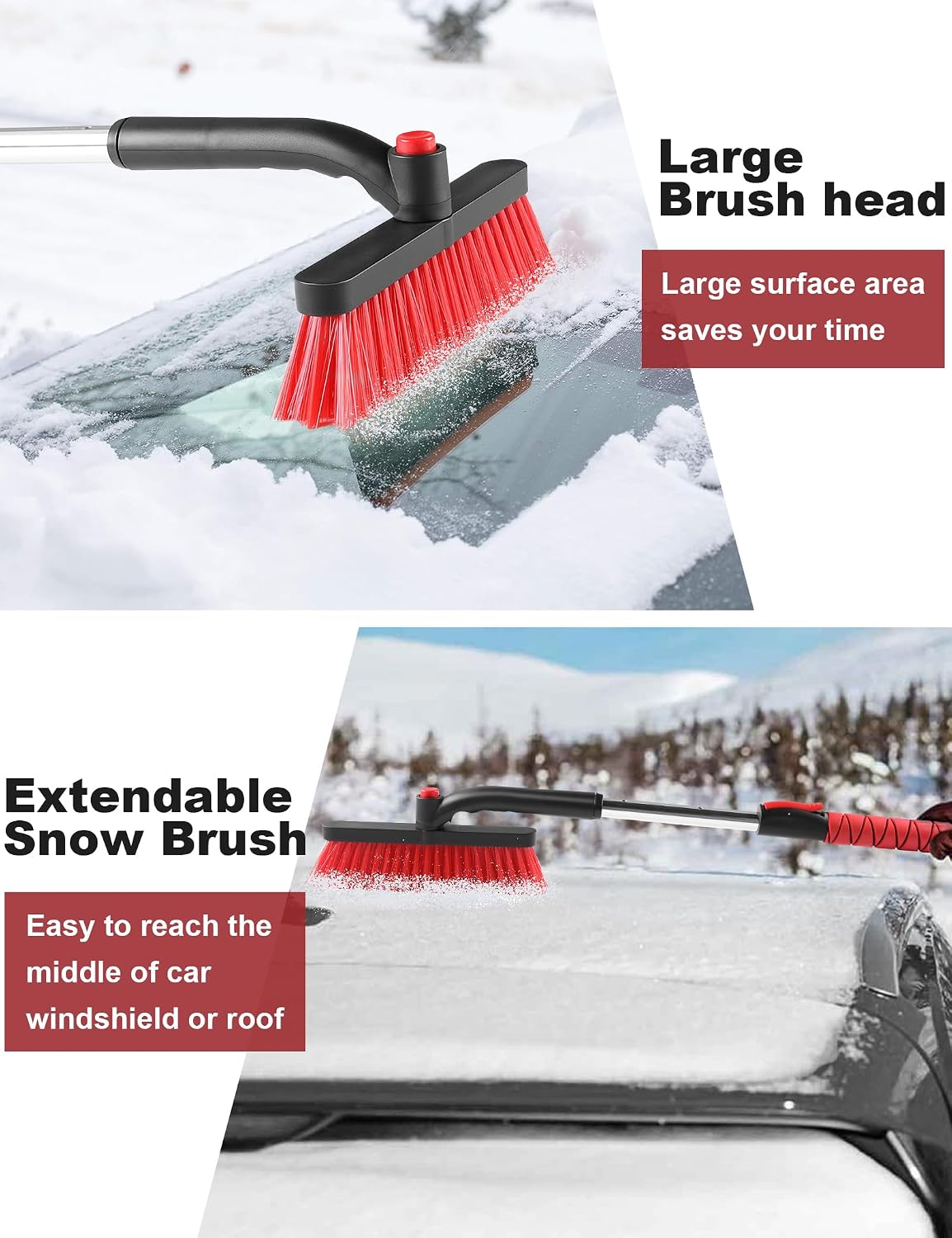 anngrowy 32" Snow Brush for Car Ice Scraper for Windshield Car Scraper Brush for Ice and Snow Scraper with Brush Extendable Long Snow Removal Brush for Trucks SUV Snow Broom Cleaner for Car