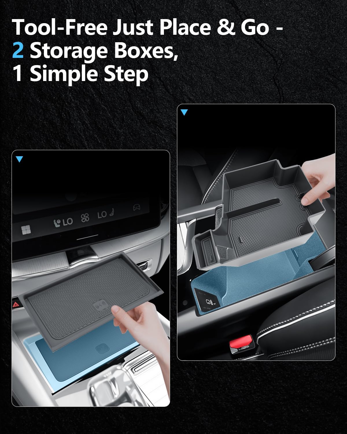 SKTU 2-Pack for 2026 Volvo XC60 Center Console Organizer for 2026+ Volvo XC60 (Core/Plus/Ultra) Wireless Charging Mat & Console Tray Volvo XC60 2026 Accessories ABS Insert Console Tray XC60 Rubber Pad