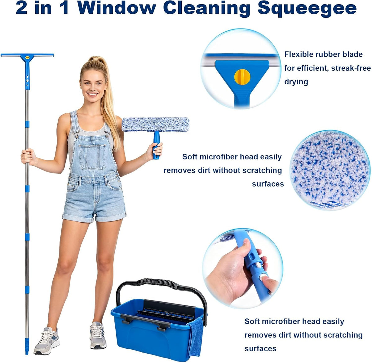 Window Cleaning Kit with Bucket 3 Gallon for Home, Car &RV, Blue