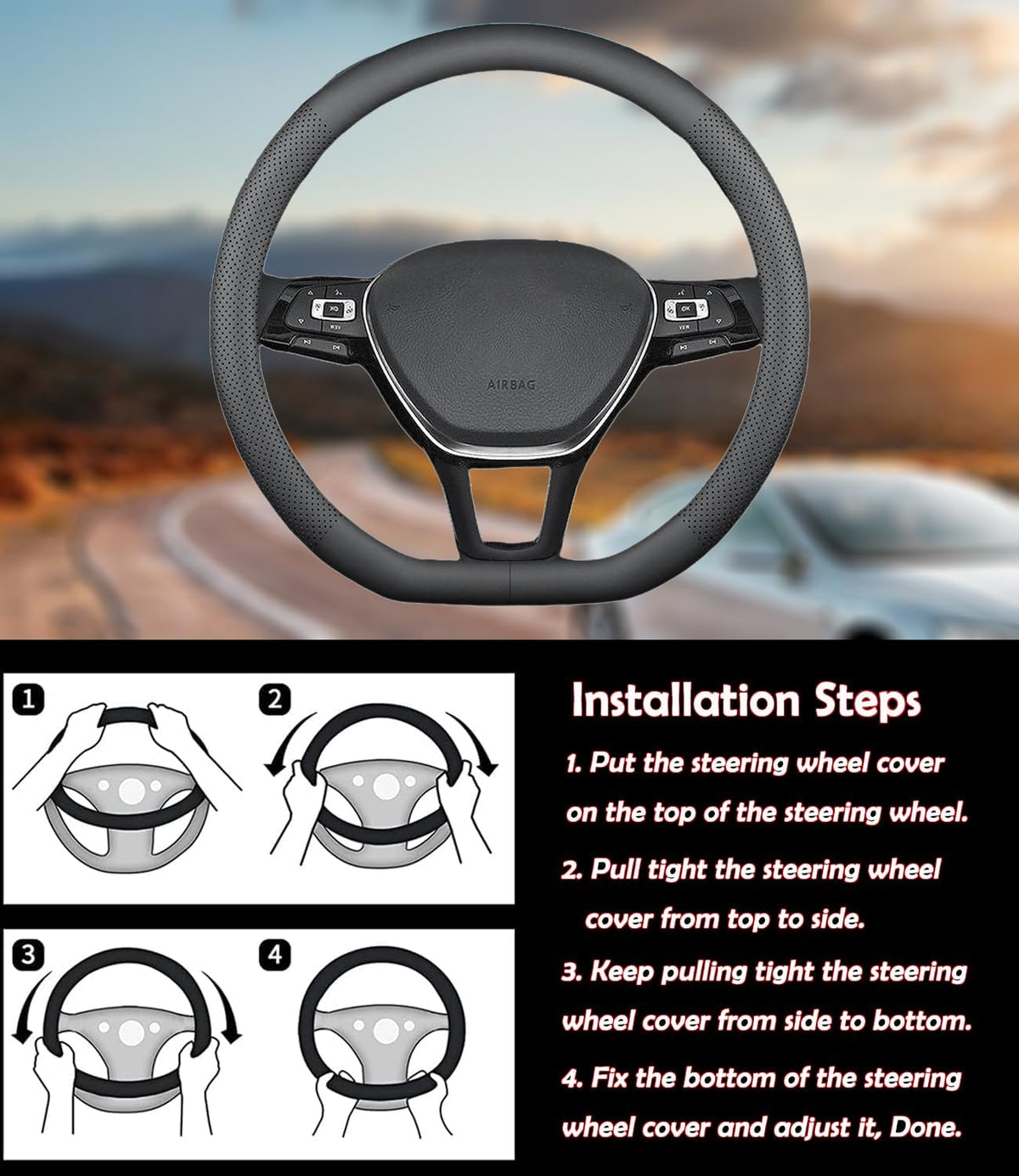 D-Shaped Car Steering Wheel Cover for Volkswagen VW Atlas Tiguan ID.4 Jetta