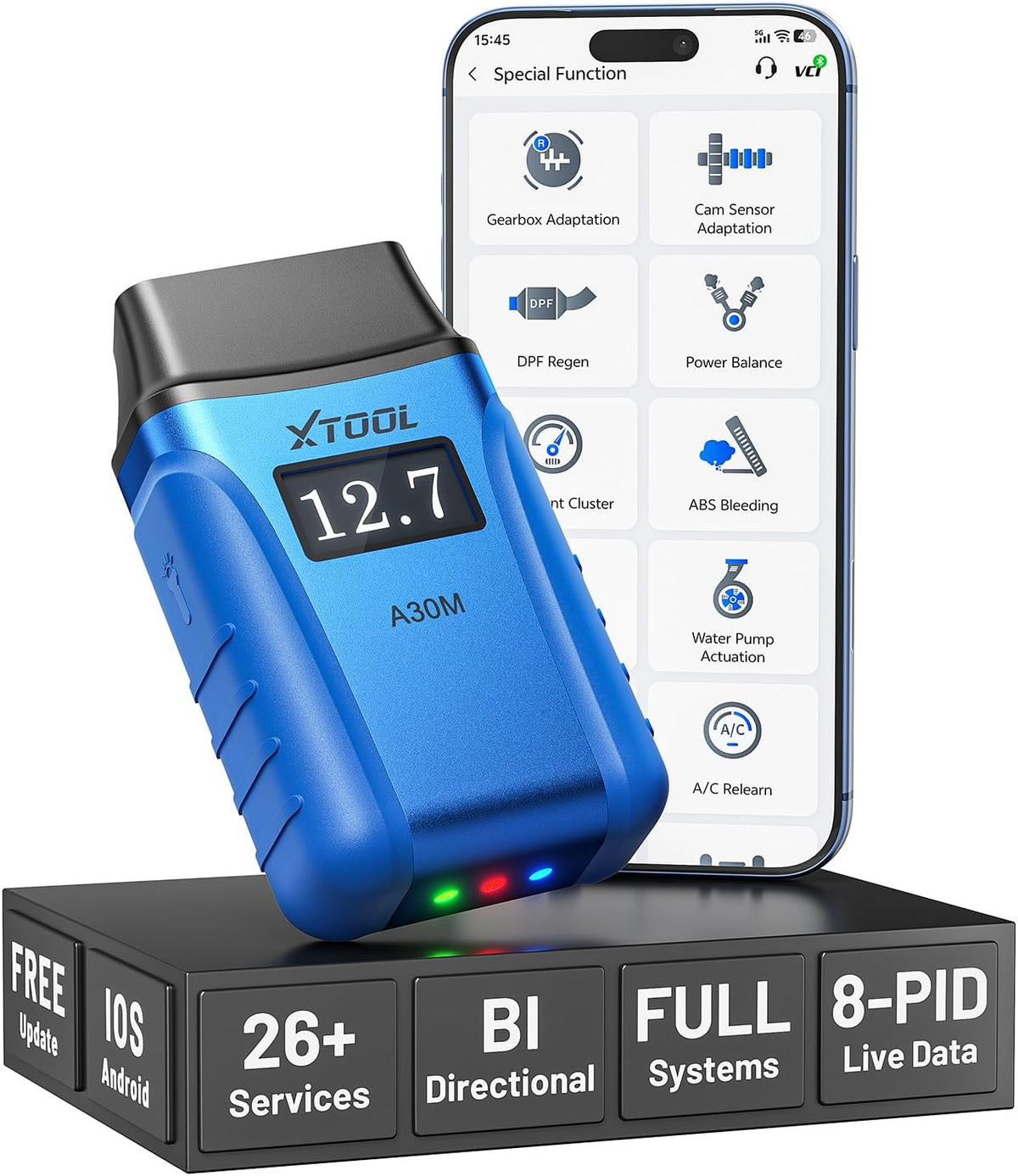 XTOOL A30M OBD2 Scanner Bluetooth, Bidirectional Scan Tool, 26 Resets