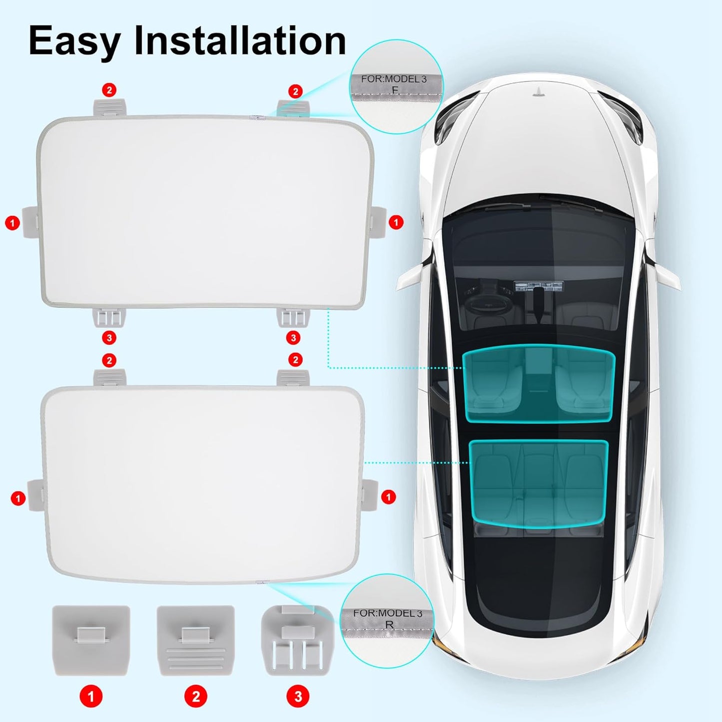 Roof Sunshade for Tesla Model 3 2019-2023 Accessories [No Gaps, Never Sag] Heat Insulation & Interior Sun Protection UV Block Foldable Glass Sunroof Shading Cover for Model 3, Tesla Interior Gray