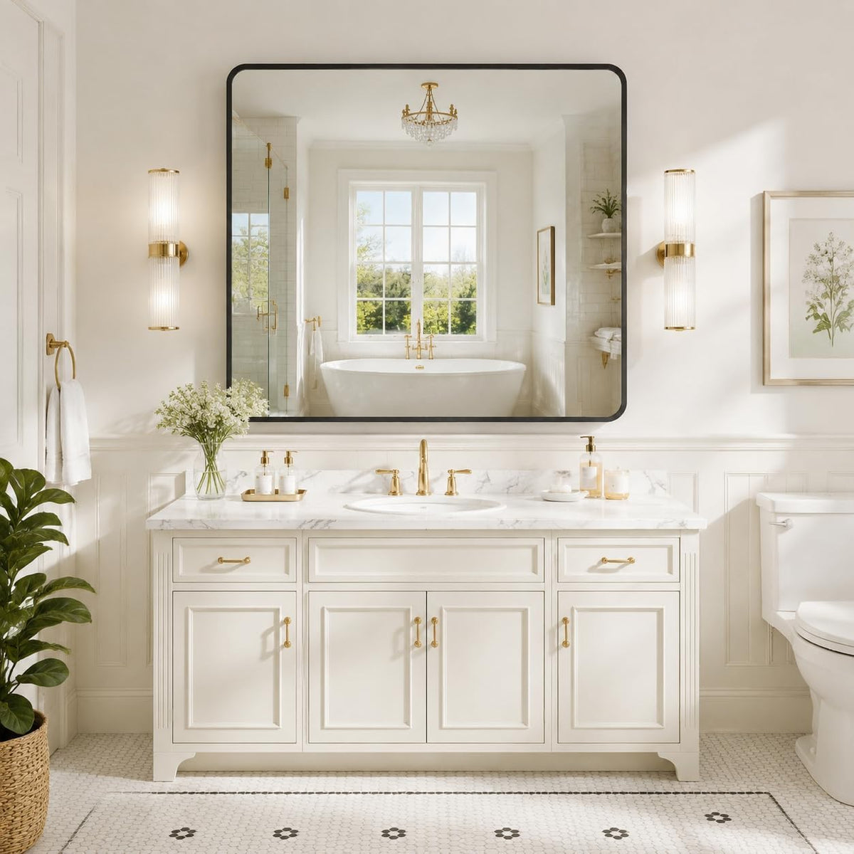 36x36 inch Black Bathroom Mirror, Square Mirrors for Over Sink