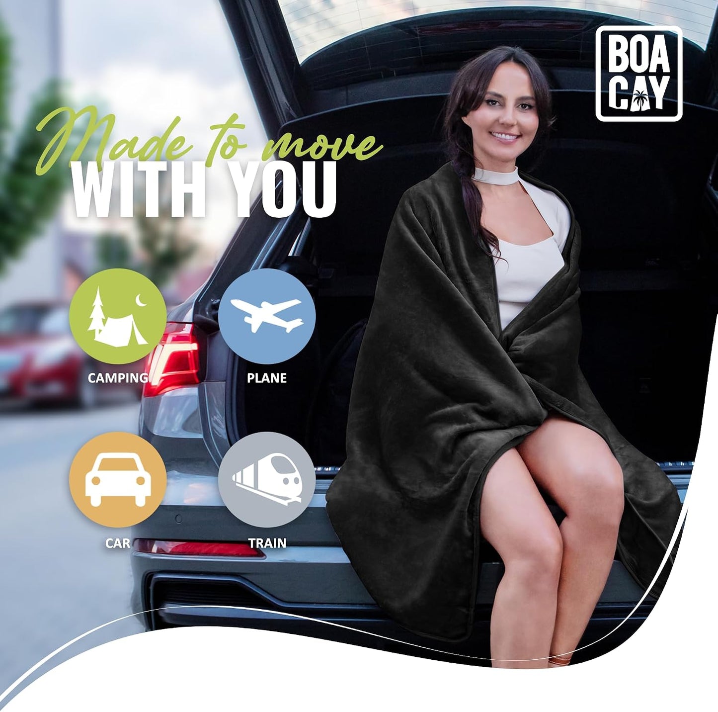 BOACAY Soft & Warm Travel Blanket for Airplane & Car - Long Flight Essential for Women, Men, Kids - Compact Pillow with Luggage Sleeve & Backpack Clip