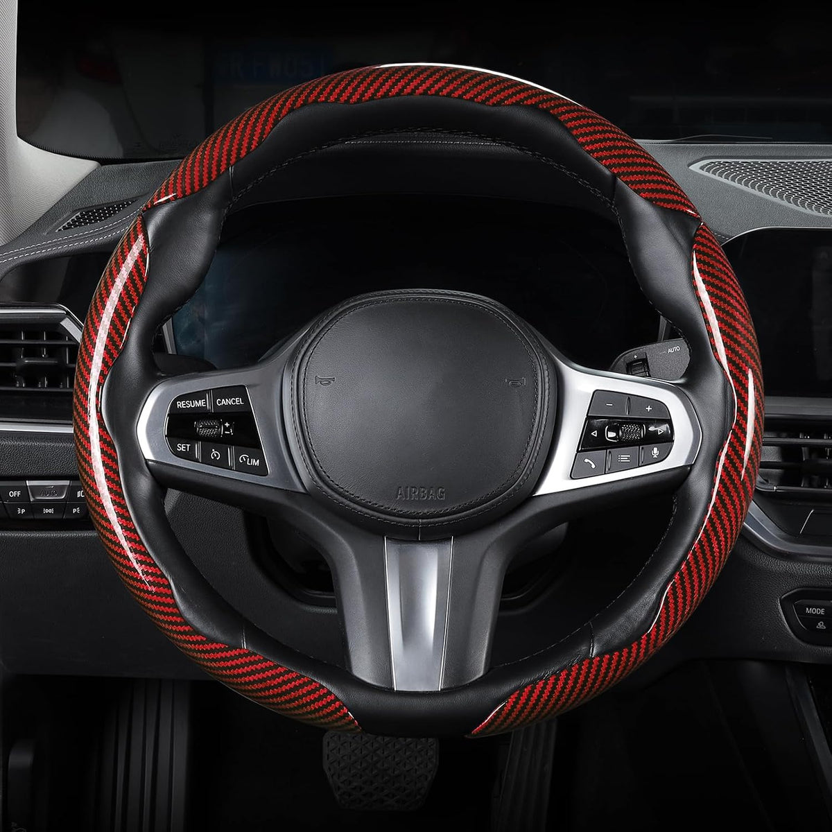 Carbon Fiber Steering Wheel Cover Universal 3pcs Protector Glossy Red