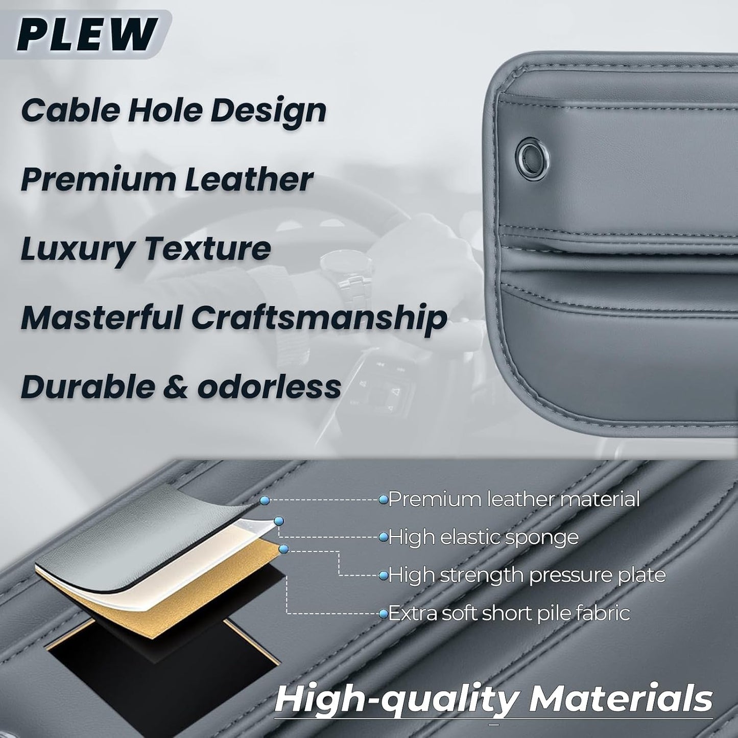 2-Pack Car Seat Gap Filler Organizer - Upgraded Anti-Slip Strap Design - Premium Leather Side Console Pocket - Prevent Phone Falling - Universal Fit Car Essentials for SUV, Truck & Sedan, Grey