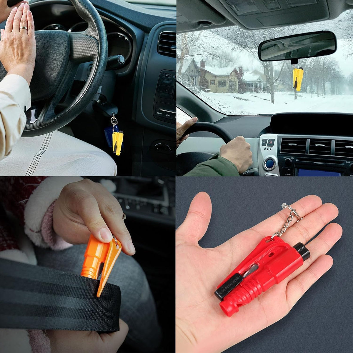 16Pcs Car Window Breaker Seatbelt Cutter Keychain, 3 in 1 Emergency Escape Tool