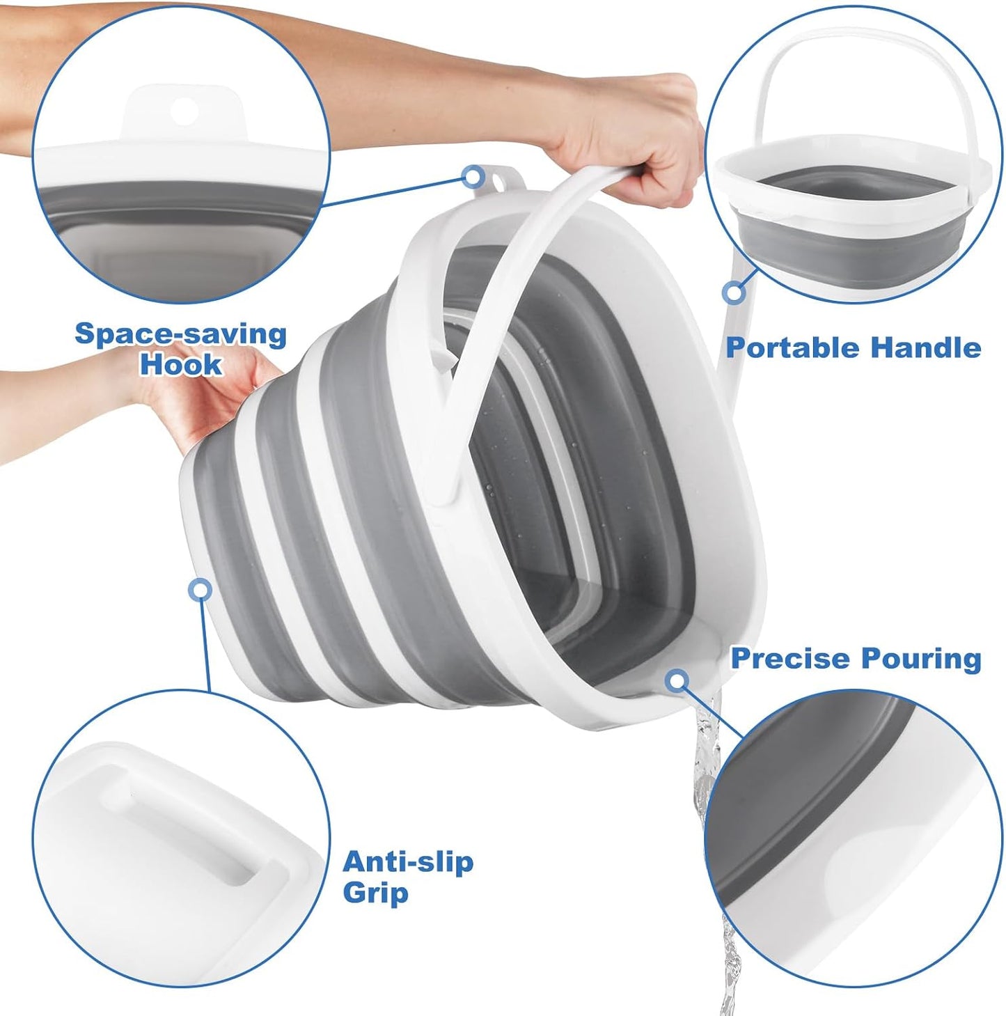 10L Collapsible Bucket for Cleaning, Portable Ice Bucket Water Pail for Space Saving, Foldable Sand Buckets with Handles for House Bathroom, Plastic Tub Sink Camping Wash Basin RV Essentials