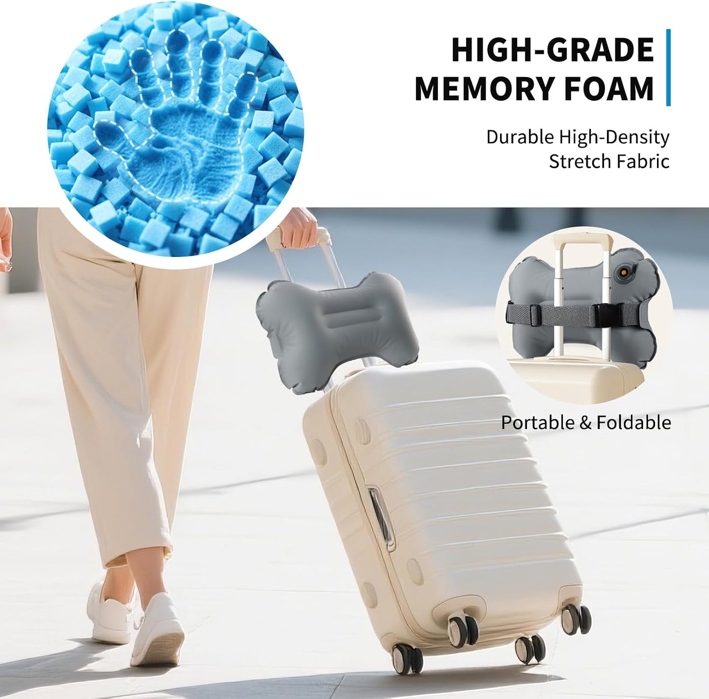 Mixtrend Travel Lumbar Pillow Inflatable Lumbar Support Pillow with Memory Foam, Back Support Pillow for Airplane Long Flight, Essential Travel Support Pillow for Women Men Kids