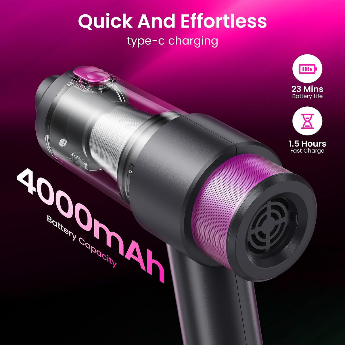Car Vacuum Handheld Vacuum Cleaner, 12000PA Suction, Mini Vacuums with Air Duster and Blower, Portable Hand Held Vacuum for Car, House, Crumbs, Hair (Pink)