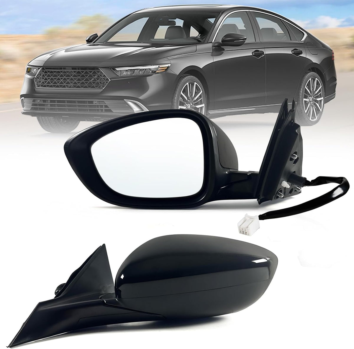 Right Passenger side Mirror Fits 2023 2024 2025 2026 Honda Accord with Power Glass without Heated without turn signals without Blind Spot Match Black (3Pins)