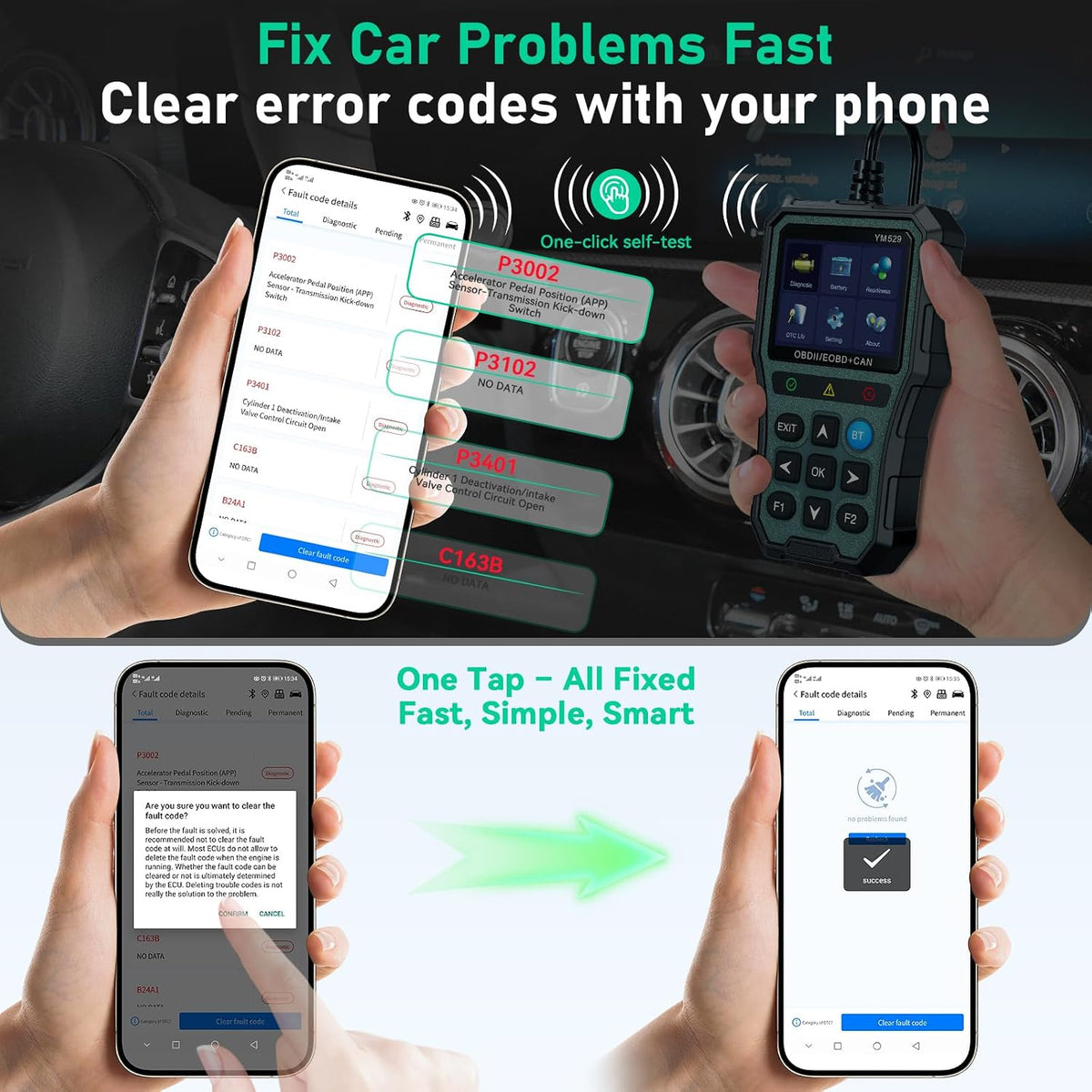 AMTIFO OBD2 Scanner Bluetooth Diagnostic Tool - iOS/Android Compatible, Real-Time Data, Battery Tester, Plug and Play, Emissions Readiness for Car Owners & Mechanics(Army Green)