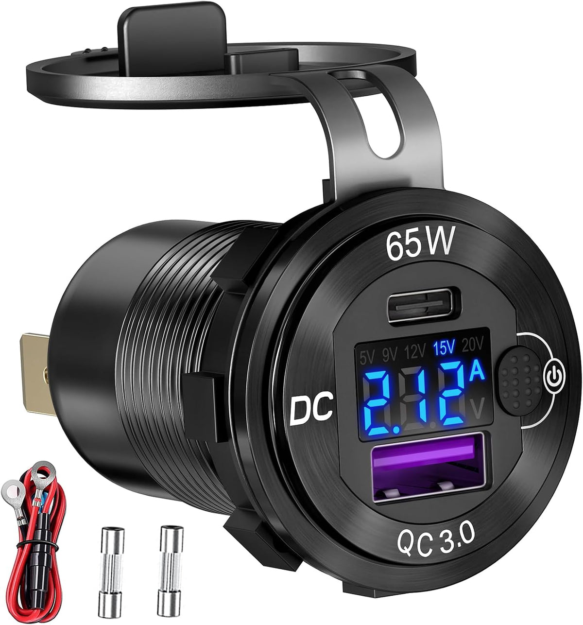 83W 12V USB Outlet, USB C Car Charger Socket with 65W PD3.0 & QC3.0