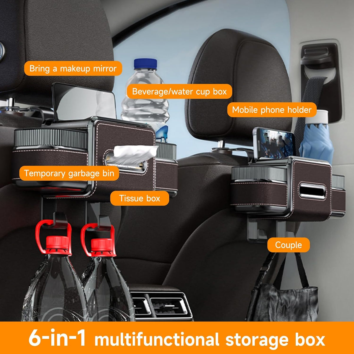 6-in-1 Car Headrest Backseat Organizer, Back Seat Car Organizer and Storage
