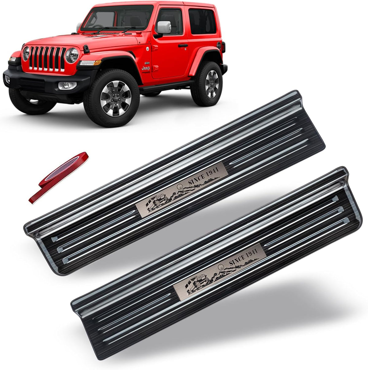Rowa Door Sill Guards for Jeep 2018-2026 Wrangler JL JLU & 2020-2026 Gladiator JT, Carbon Fiber Pattern 304 Stainless Steel Door Entry Guard Full Coverage for Door Sill Protector (Patent Design)