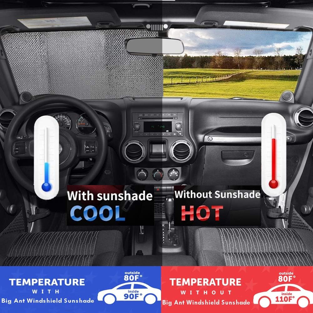 Windshield Sun Shade for 2007-2023 Wrangler Rubicon Sahara TJ JK JKU 2 & 4 Door-Blocks UV Rays Sun Visor Protector,Car Sun Shade Keep Your Vehicle Cool,American Flag Car Sun Shade
