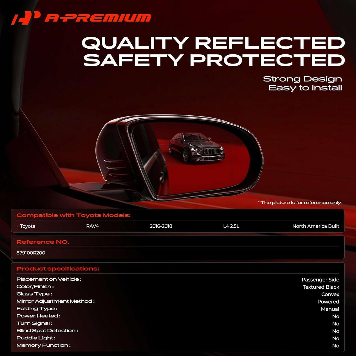 A-Premium Passenger Side Power Door Mirror Compatible with Toyota