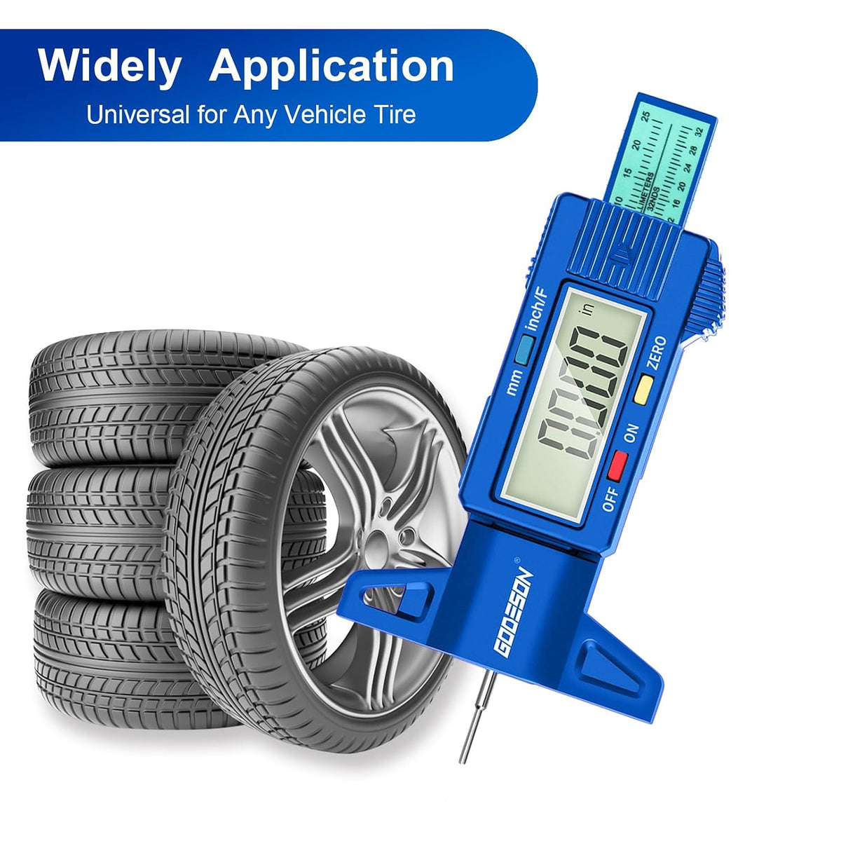 GODESON Tire Tread Depth Gauge, Digital Tire Tread Depth Gauge with 3 Modes-Fractional Inch,Blue Tire Depth Gauge with Color-Coded Bar,Tread Depth Gauge Suitable for All Vehicle Tires