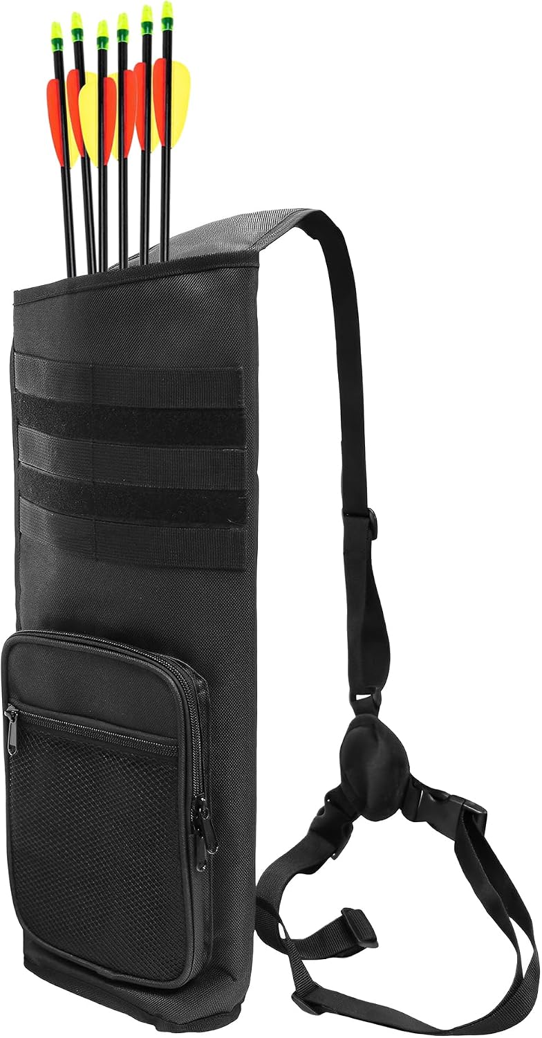 Lightweight Back Arrow Quiver, Holds 22-28 Arrows, Molle System, Adjustable 3-Point Carry, Ideal for Target Practice & Training (Left/Right Hand)