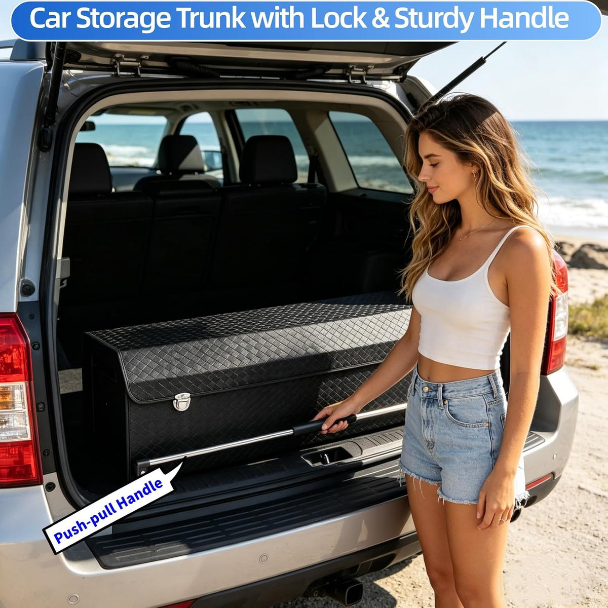 SUV Trunk Organizer, Leather Trunk Storage Organizer, Car Cargo Storage Box