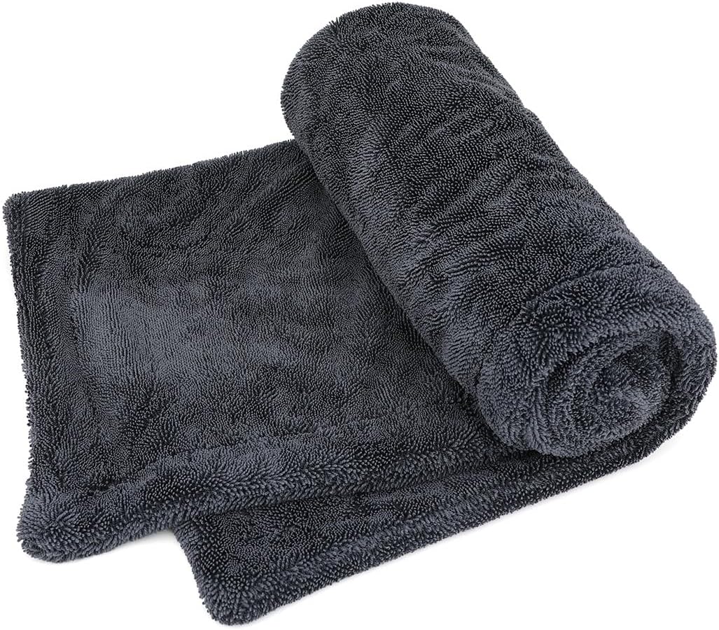 1200GSM Microfiber Car Drying Towel, Double-Twist Loop, Ultra-Absorbent, Quick-Dry, Lint- & Streak-Free, Scratch-Safe, for Car Wash & Detailing (1 Pack) (Dark Grey, 16" x 24")