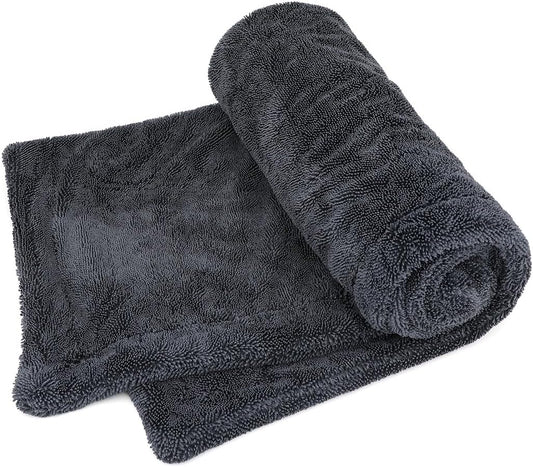 1200GSM Microfiber Car Drying Towel, Double-Twist Loop, Ultra-Absorbent, Quick-Dry, Lint- & Streak-Free, Scratch-Safe, for Car Wash & Detailing (1 Pack) (Dark Grey, 16" x 24")