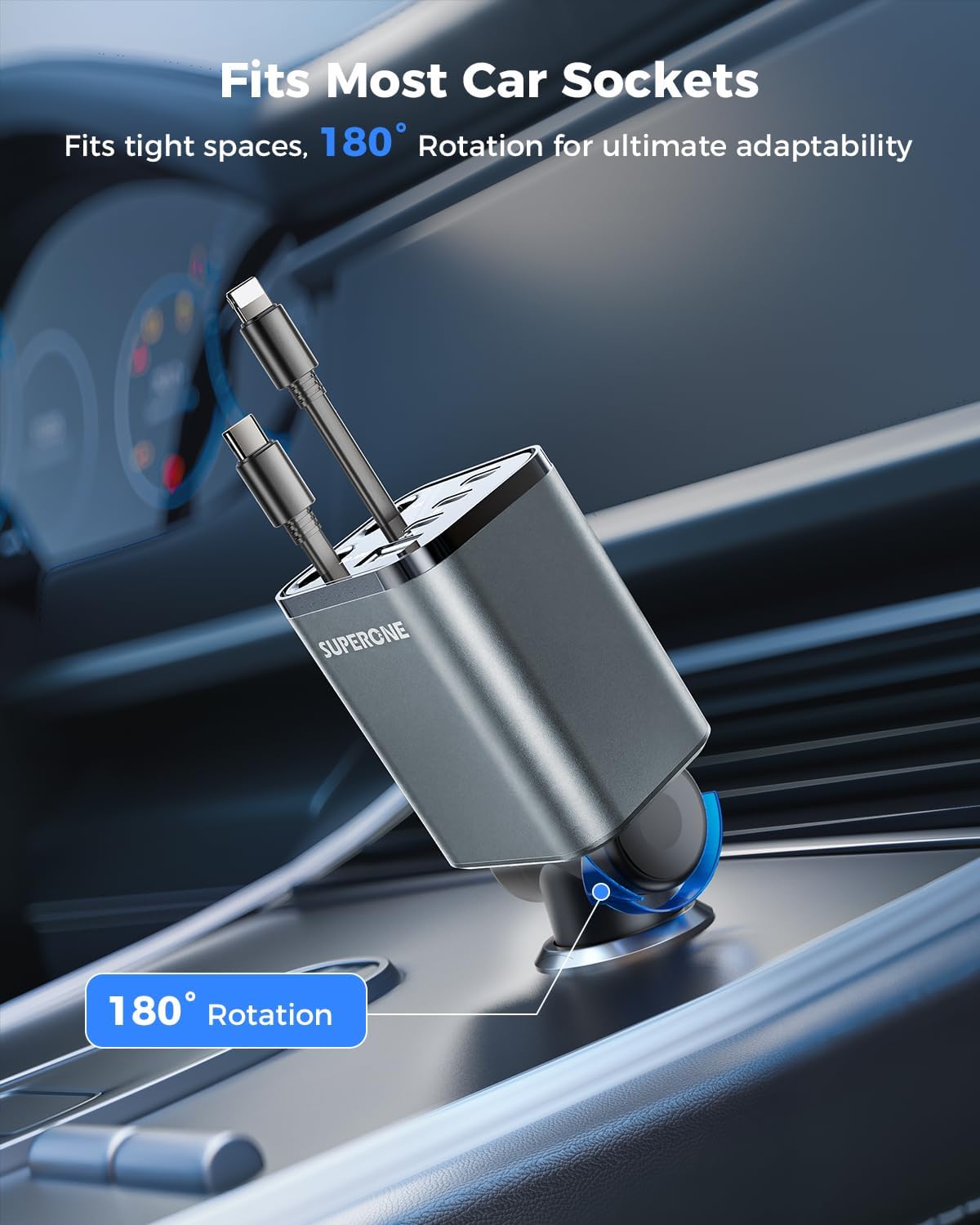 [Upgraded] 6 in 1 Retractable Car Charger with USB-C & Apple Cables