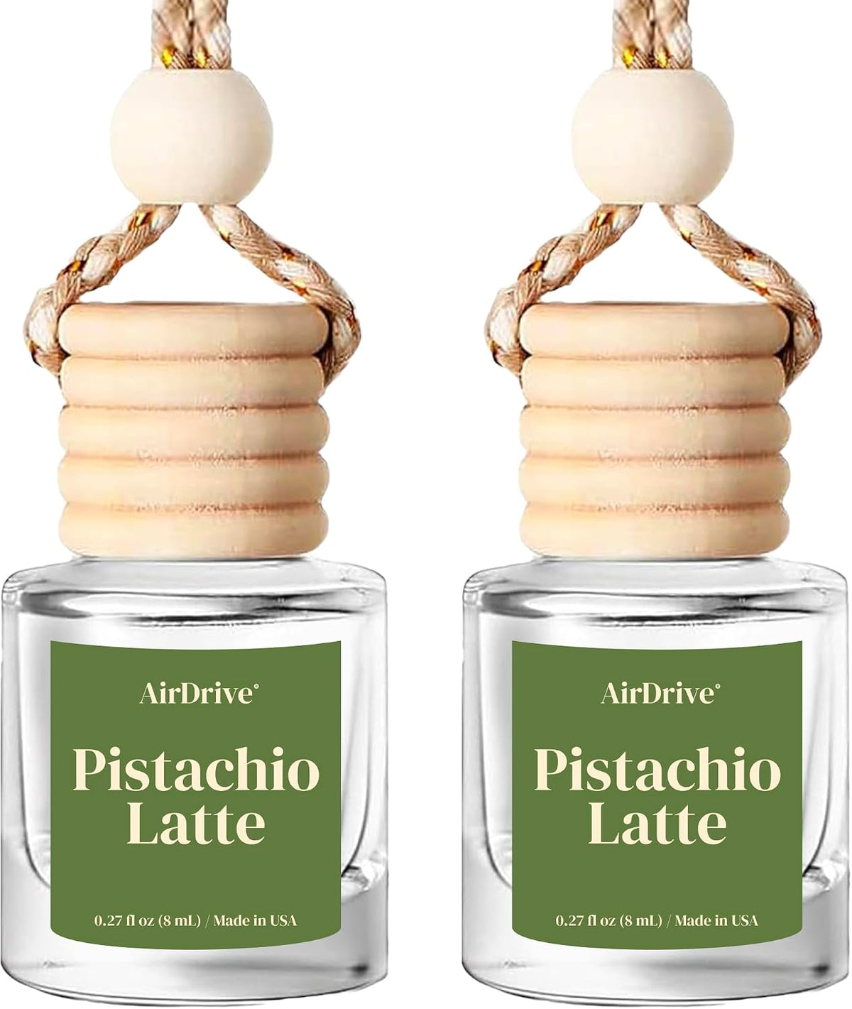 Leather Car Air Freshener, 2 Pack Hanging Oil Diffuser With Wooden Cap, Gift For Men & Women, Non-Toxic Rearview Mirror Car Accessory, Made in USA, Odor Eliminator For Car