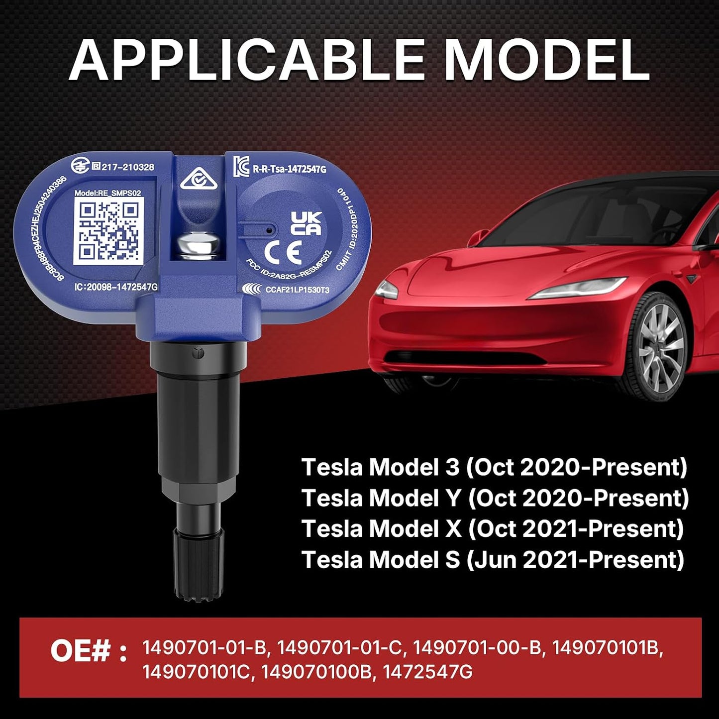 Richeer Upgraded Bluetooth TPMS Sensor for 2020-2025 Model 3, Model Y, Model S, Model X, Tire Pressure Monitoring Sensor Replacement OE# 1490701-00-B, 1490701-01-B, 1490701-01-C