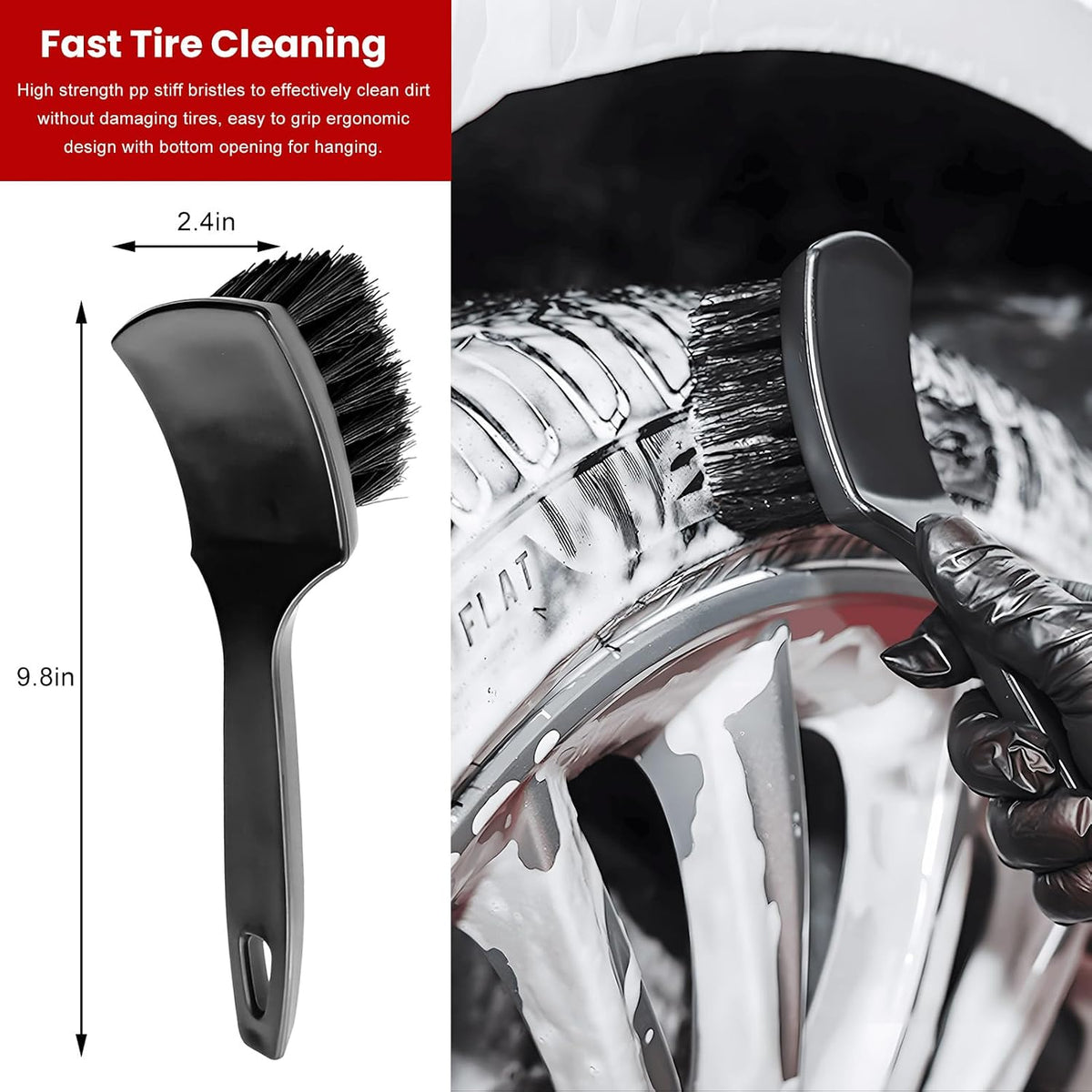 6 PCS Car Wheel Cleaning Pro Kit, Multipurpose Automotive Tire Detailing Brush with Applicator Pads, Scratch-Free Soft-bristled Rim Brush Tire Dressing Pads for Vehicle Cleaning
