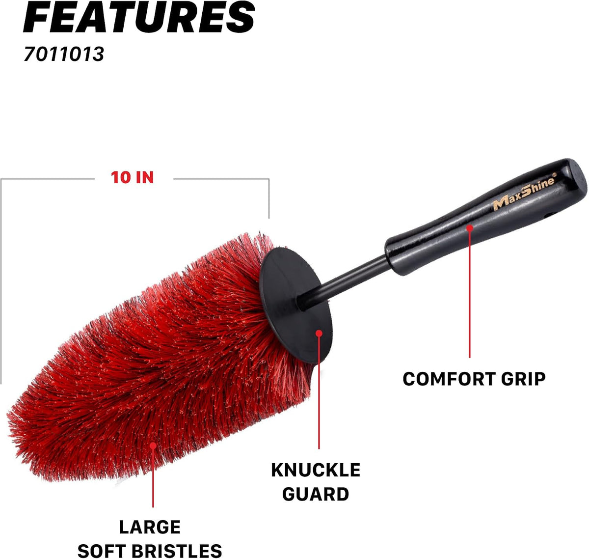 Maxshine Universal 10” Wheel & Rim Brush – Soft Bristle Scratch-Free Car Detailing Brush with Comfort Grip & Knuckle Guard – Tire, Spoke, Lug Nut & Brake Dust Cleaner for Cars, Trucks, SUVs & Boats