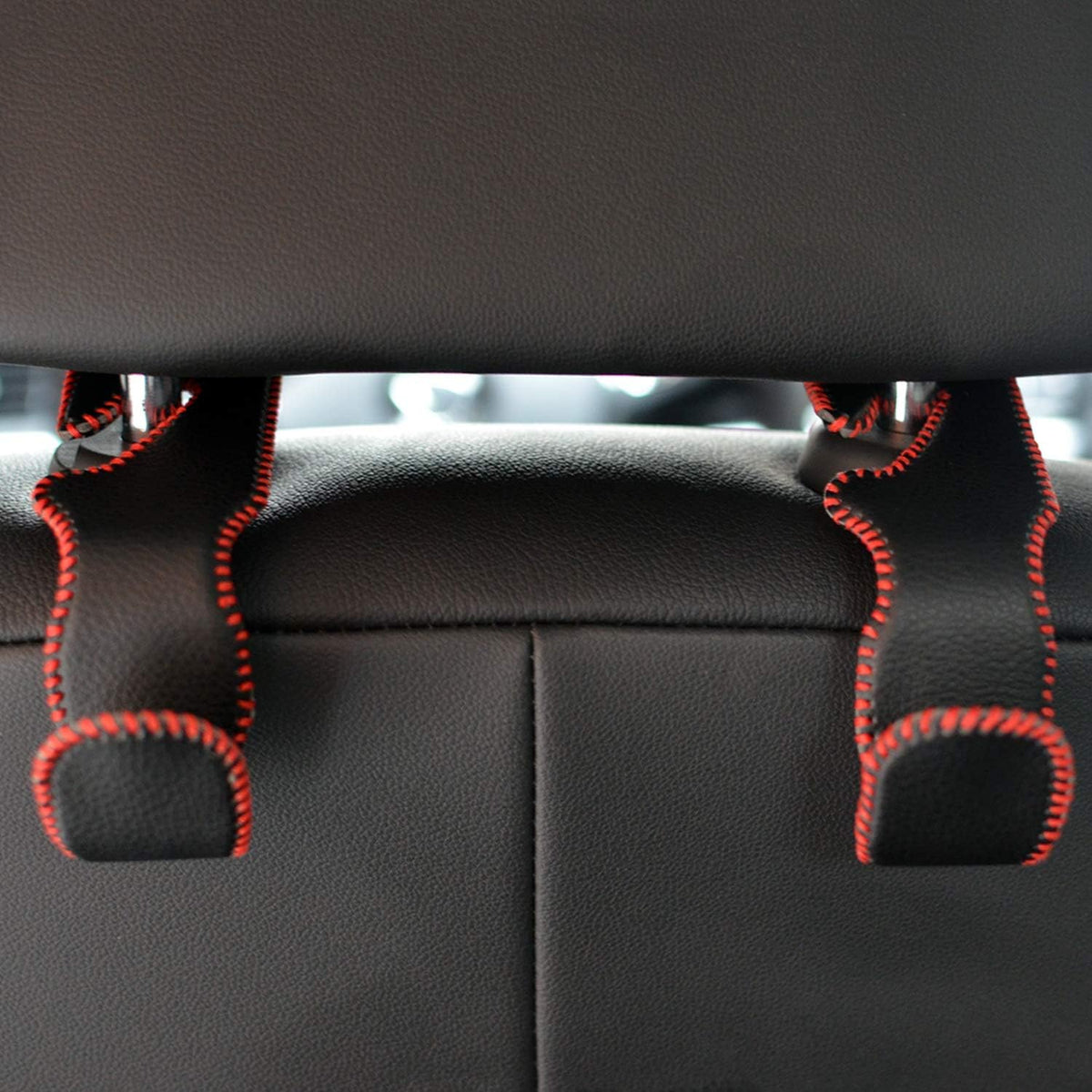 MECHCOS Car Seat Headrest Hooks for Car Back Seat Organizer Hanger Storage Hook Holder for Car SUV Organization Purse Shopping Groceries Bag Handbag, Black &amp; Red, 2 Pack