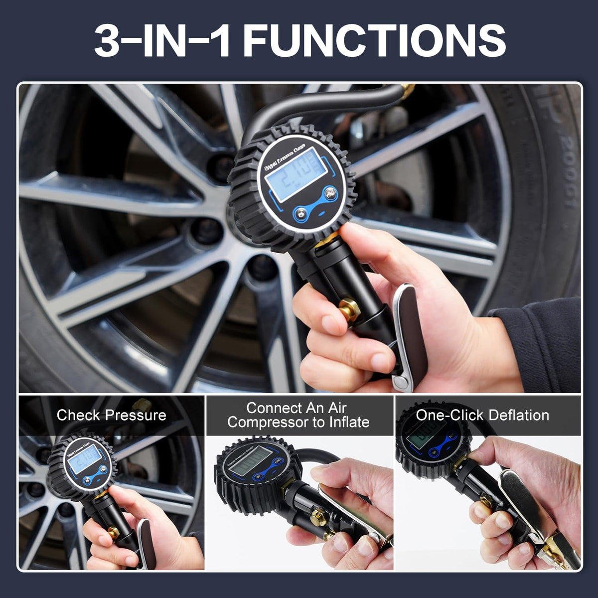 Digital Tire Pressure Gauge with Inflator 250 PSI