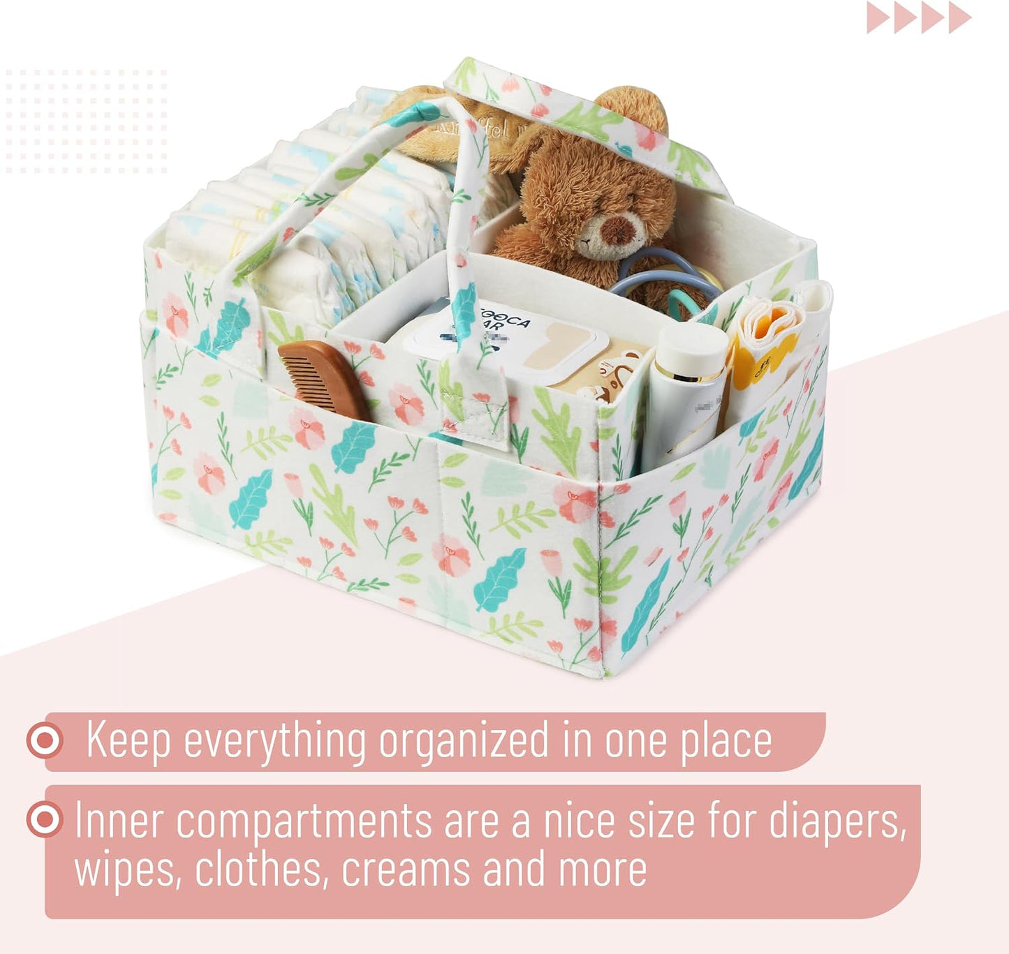 Mr. Pen- Baby Diaper Caddy Organizer, Blooming Palette | Nursery Storage Bin and Car Organizer for Diapers and Baby Wipes