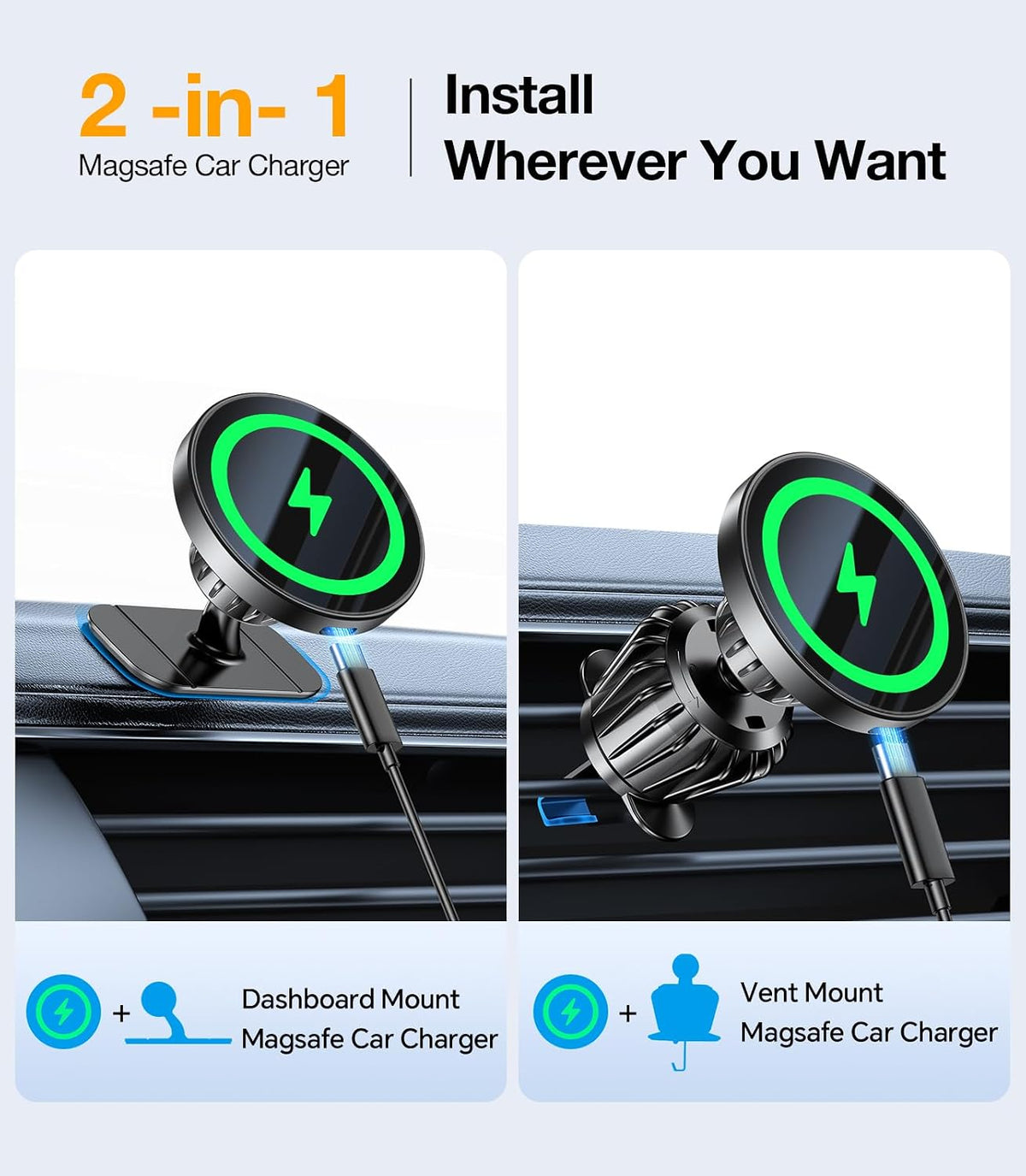 Kaistyle for MagSafe Car Mount Charger【Stronger Magnets】 15W Magnetic Wireless Car Charger Phone Holders for Your Car Accessories for Women Men Car Mount for iPhone 18 Pro Max 17 16 15 14 13 12