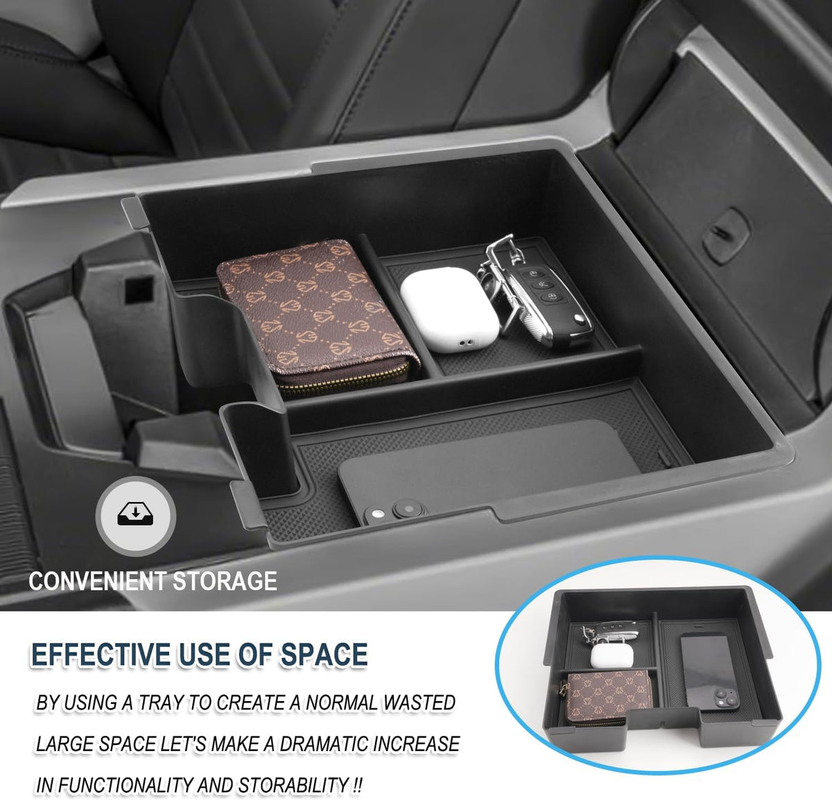 Ruiya 2022-2026 Hummer EV Center Console Organizer for GMC Hummer EV Accessories ABS Material Armrest Console Glove Tray Compatible with 2022 2023 2024 2025 2026 GMC Hummer EV Pickup/SUV